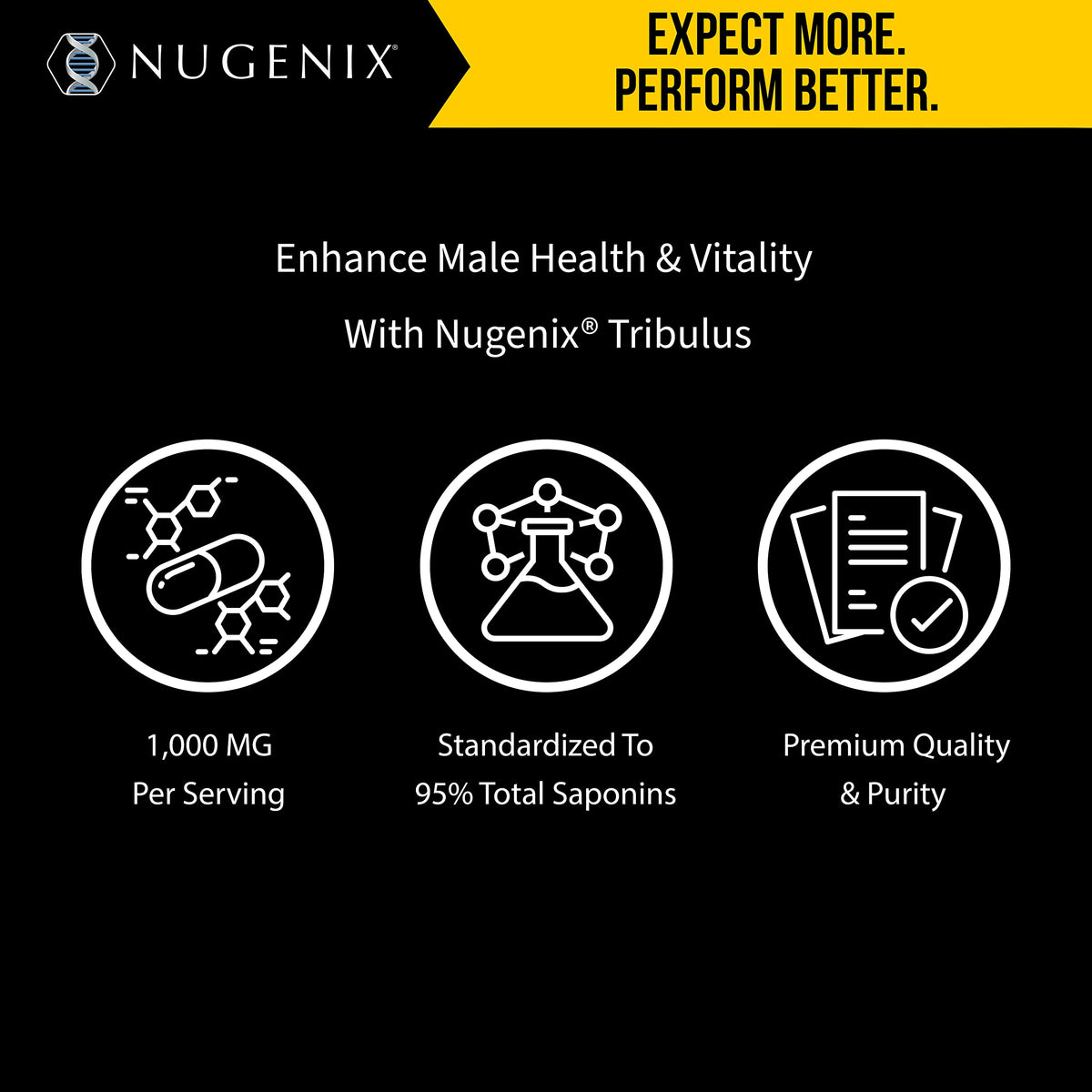 Nugenix Essentials Tribulus Terrestris للرجال - مستخلص 95% إجمالي الصابونين، قوة عالية 1000 ملجم، قوة إضافية، 60 كبسولة