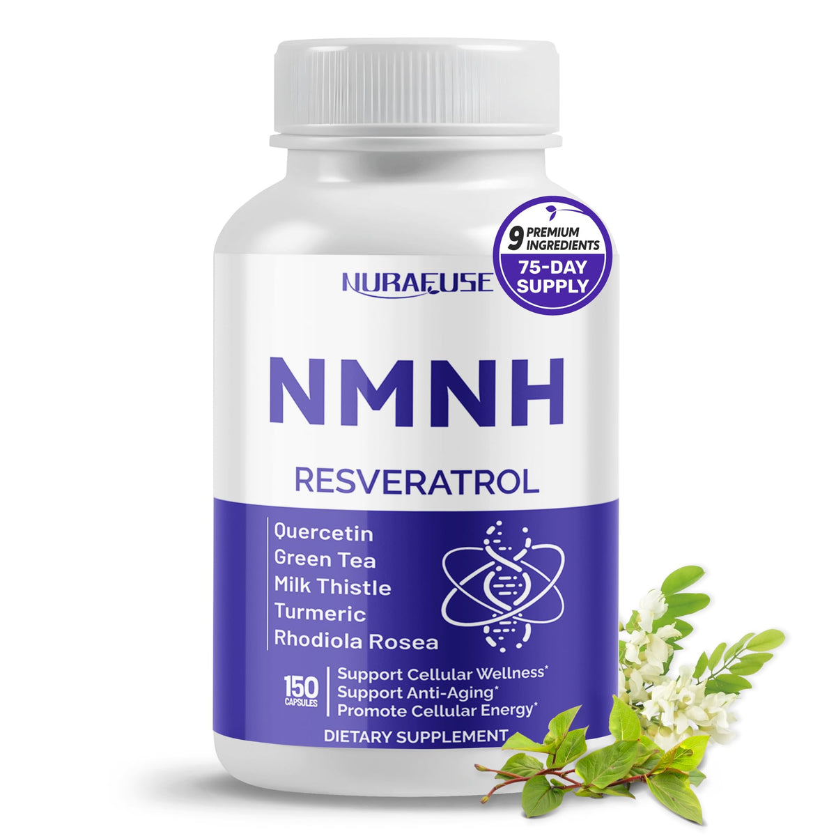NMNH عالي الفعالية مع ريسفيراترول وكيرسيتين – مكمل NMNH لمدة 75 يومًا | صنع في الولايات المتحدة الأمريكية