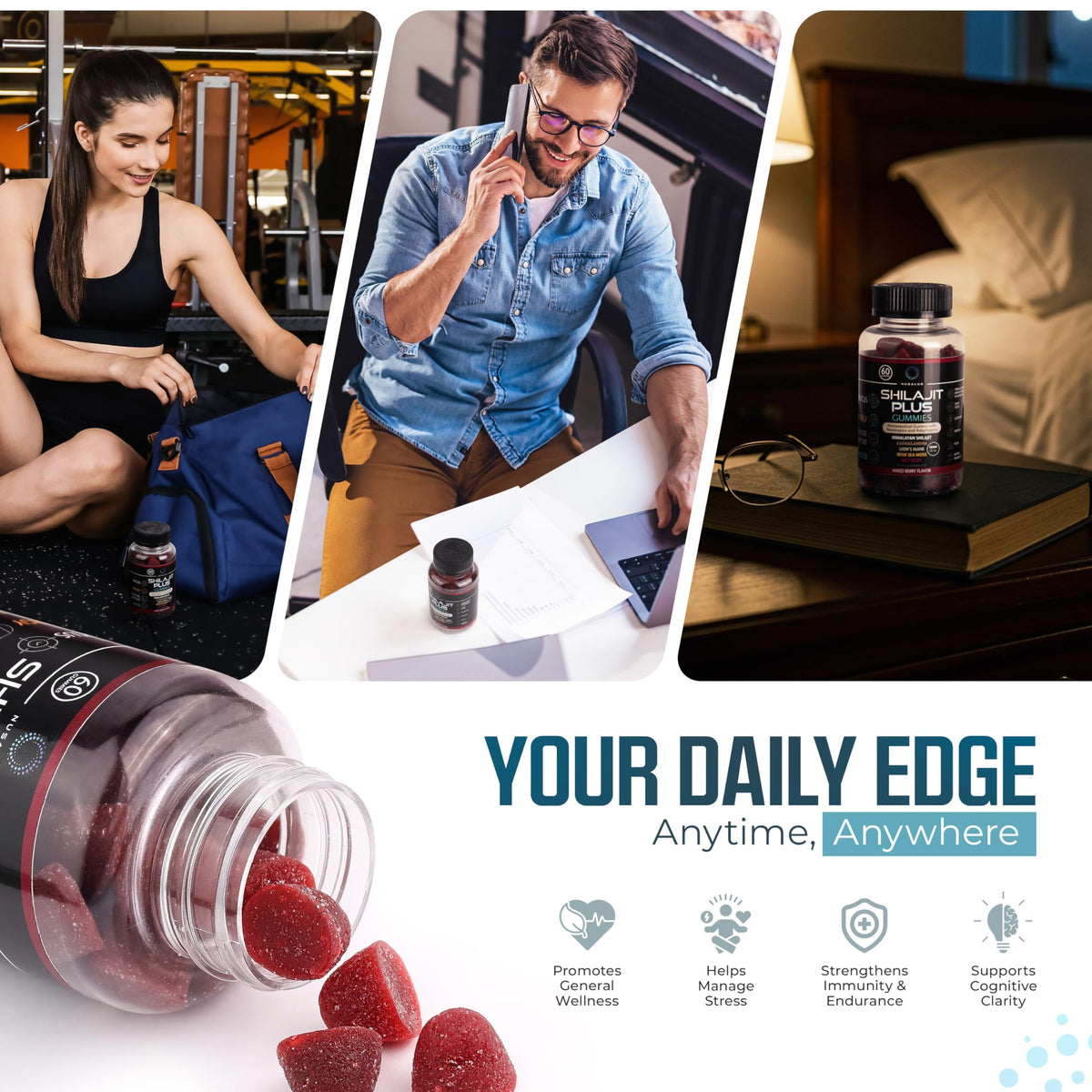 Nusalus Shilajit Plus Gummies β 5-in-1 Adaptogen Energy & Focus (Vegan, Made in USA)