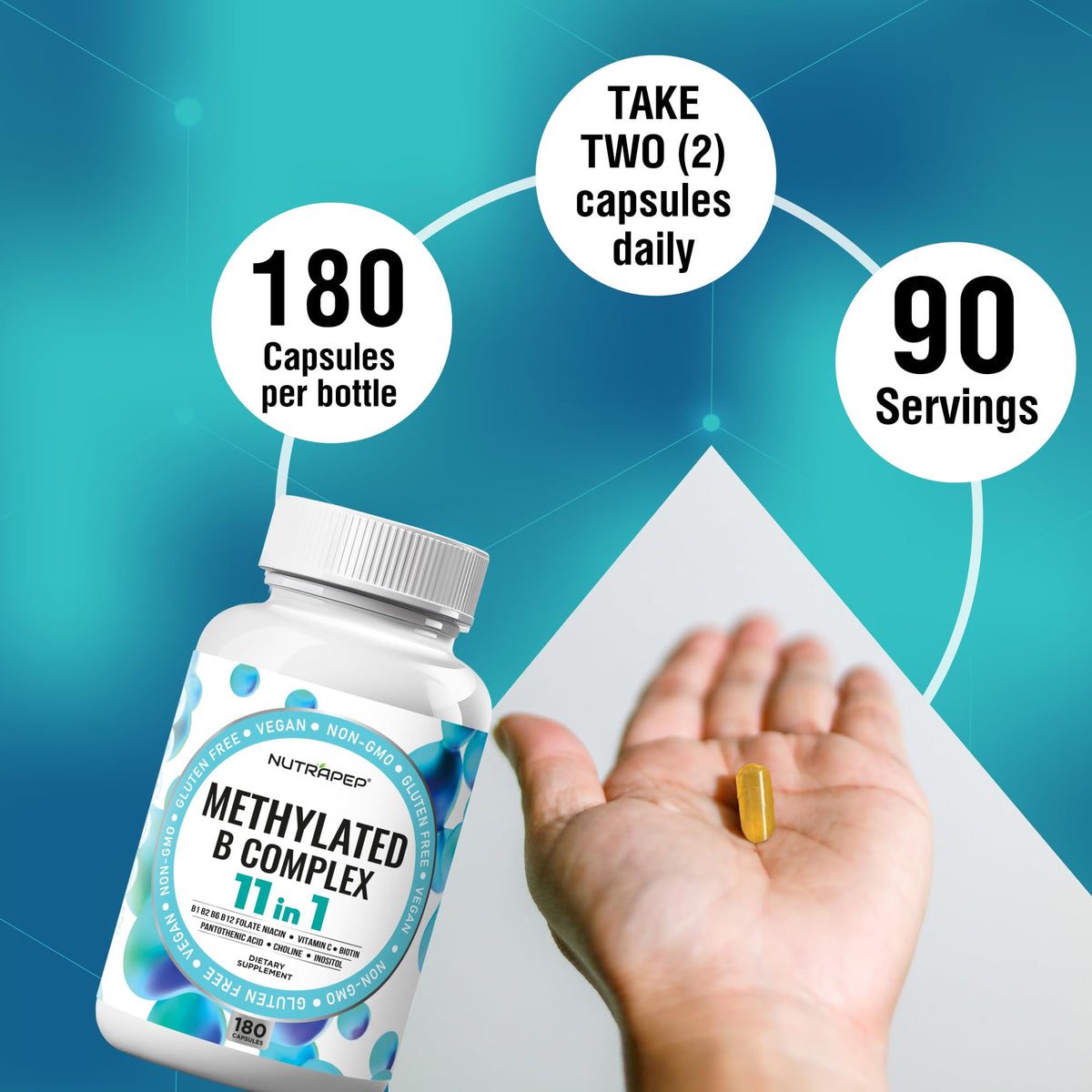 NutraPep فيتامينات ب المركب المُثلج | بيو أكتيف B9 5-MTHF 11 في 1 | نباتي