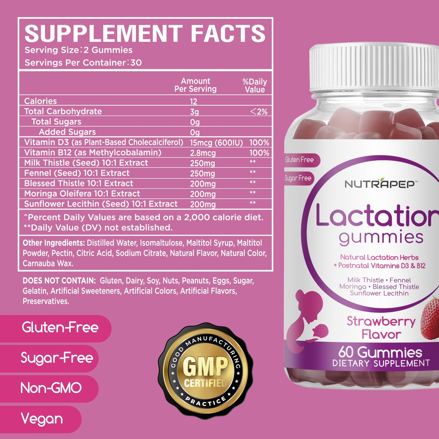 NutraPep Lactation Gummies – Postnatal Support & Milk Production Boost (D3, B12, Milk Thistle)