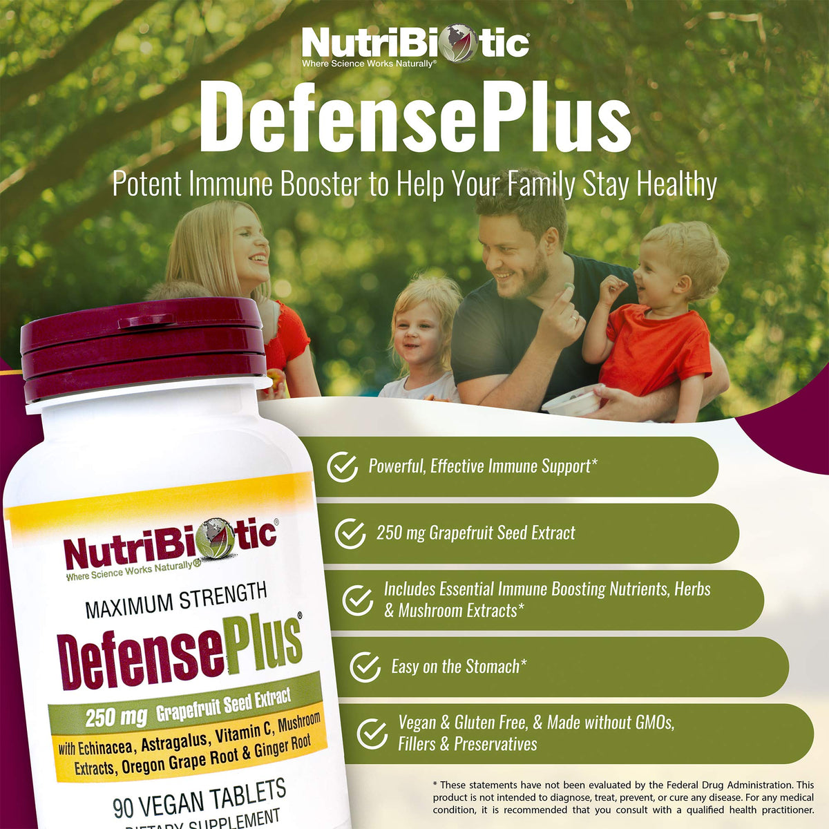 NutriBiotic DefensePlus 90 قرص – 11 في 1 دعم مناعي، نباتي وخالٍ من الجلوتين