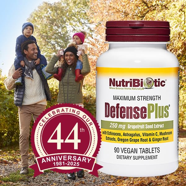 NutriBiotic DefensePlus 90 قرص – 11 في 1 دعم مناعي، نباتي وخالٍ من الجلوتين