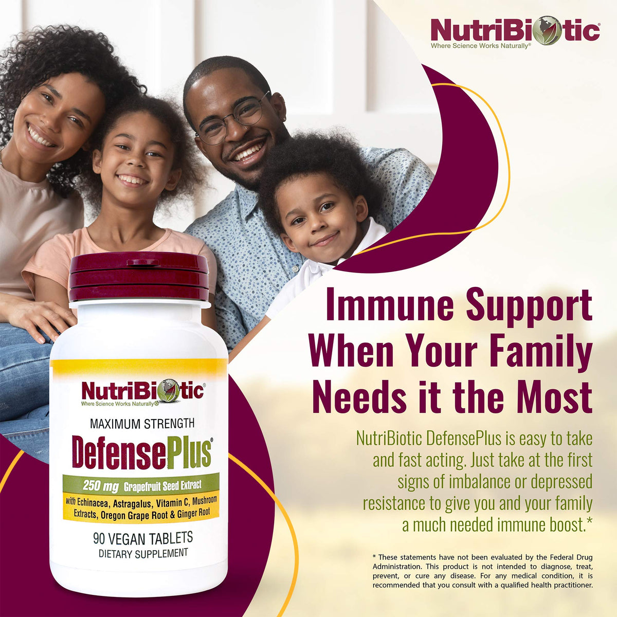 NutriBiotic DefensePlus 90 قرص – 11 في 1 دعم مناعي، نباتي وخالٍ من الجلوتين