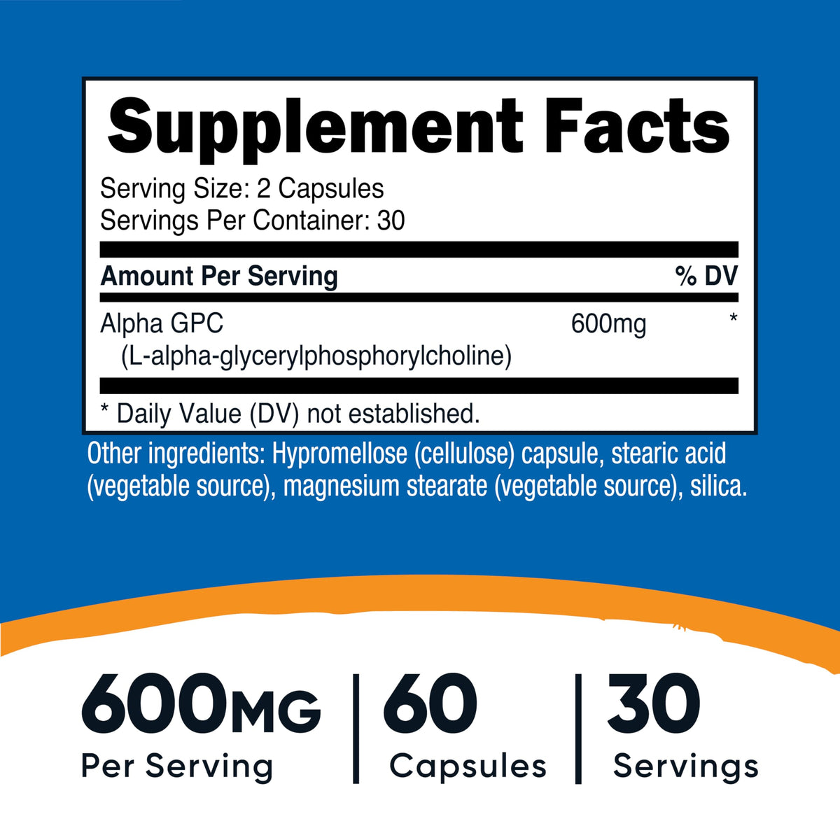 Nutricost Alpha GPC 600mg – 60 كبسولة نباتية | غير معدّل وراثيًا، خالٍ من الغلوتين