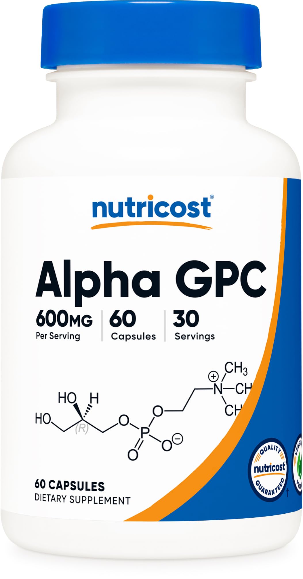 Nutricost Alpha GPC 600mg – 60 كبسولة نباتية | غير معدّل وراثيًا، خالٍ من الغلوتين