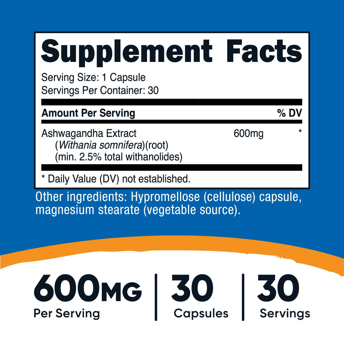 مستخلص جذور الأشواغاندا 600 ملغ من Nutricost - 30 كبسولة نباتية | غير معدل وراثيًا، خالٍ من الغلوتين