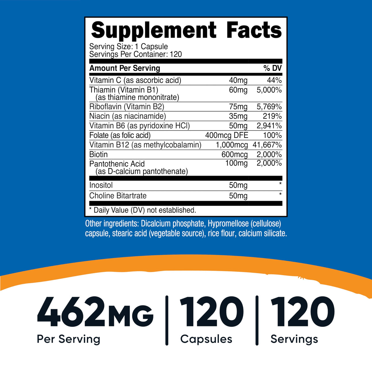 Nutricost High Potency Vitamin B Complex 462mg | 120 Veggie Capsules + Vitamin C