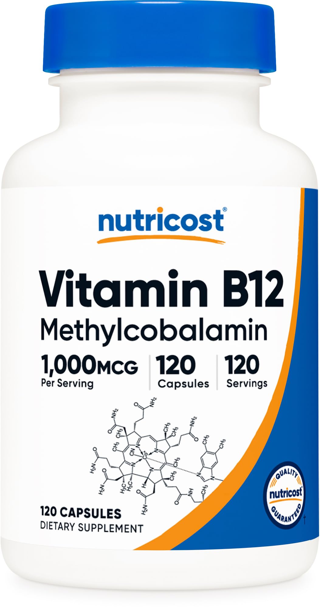 فيتامين ب12 (ميثيل كوبالامين) من Nutricost بتركيز 1000 ميكروجرام - 120 كبسولة، نباتي، غير معدل وراثيًا وخالي من الجلوتين
