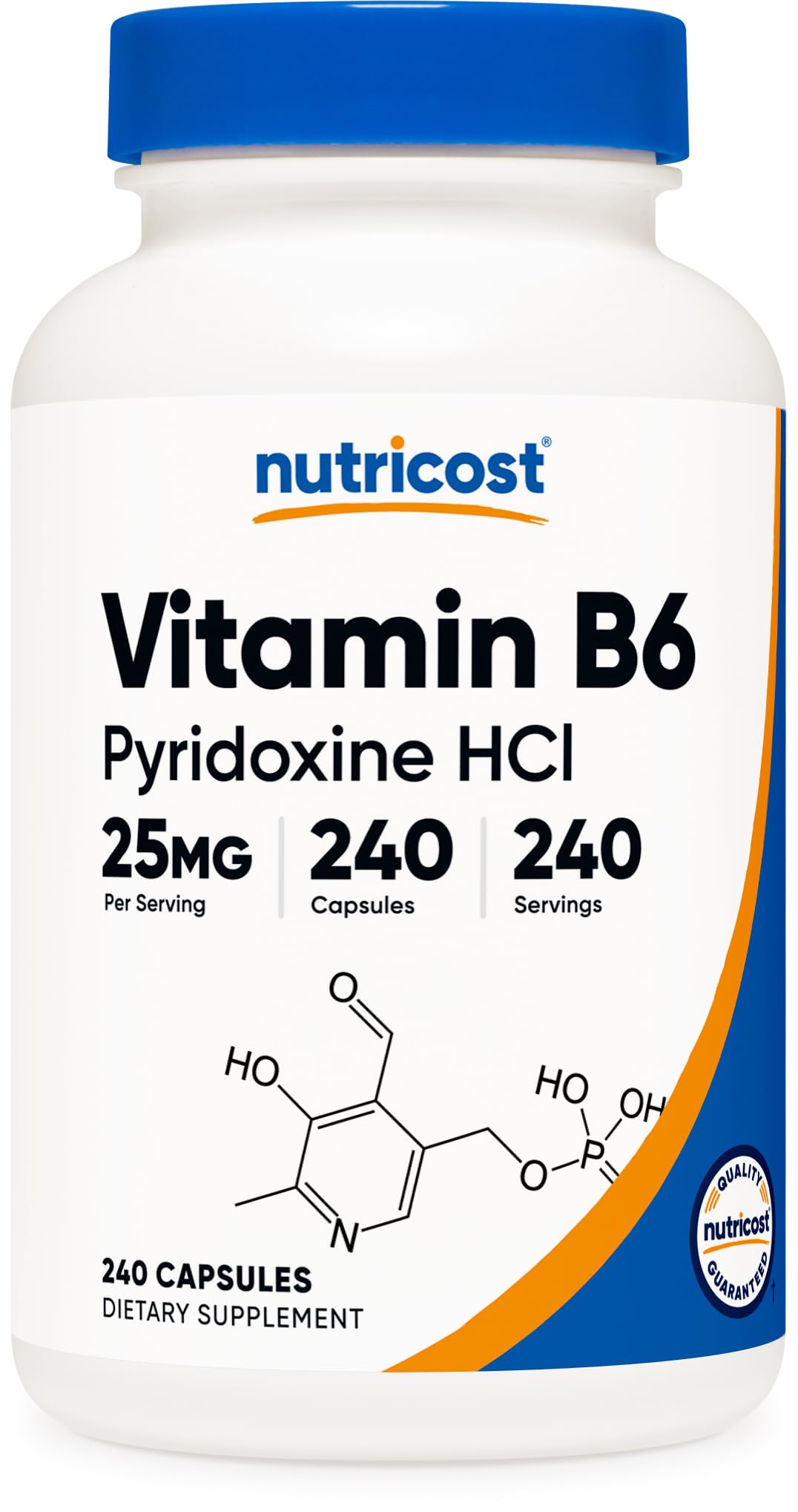 Nutricost فيتامين ب6 25 ملغ (بيريدوكسين إتش سي إل) - 240 كبسولة | غير معدل وراثيًا، خالي من الغلوتين، نباتي