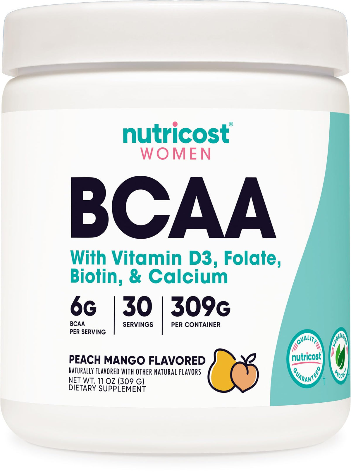 Nutricost BCAA للنساء - خوخ ومانجو (30 حصة) | غير معدل وراثيًا وخالٍ من الغلوتين