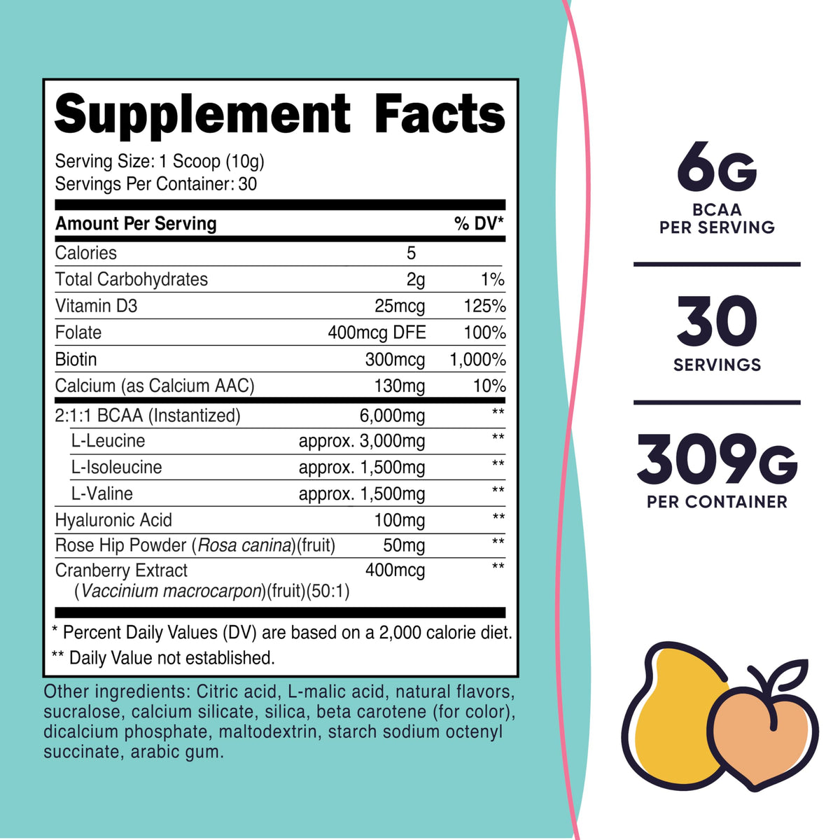 Nutricost BCAA للنساء - خوخ ومانجو (30 حصة) | غير معدل وراثيًا وخالٍ من الغلوتين