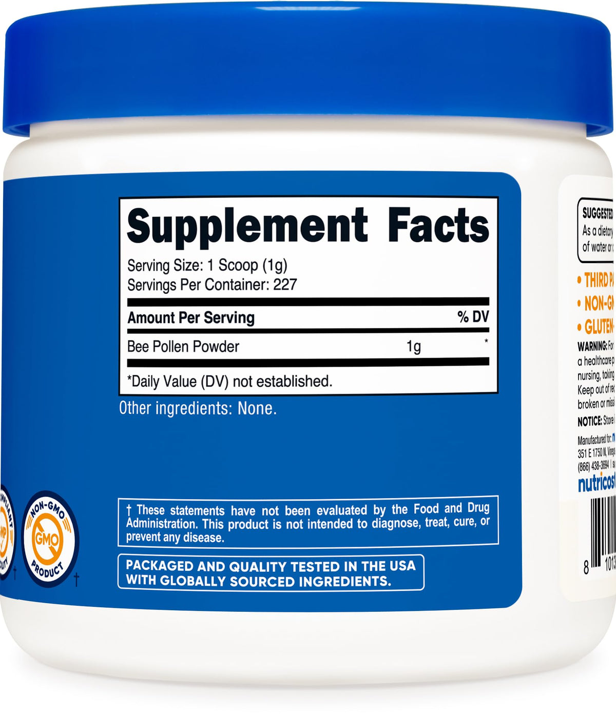 مسحوق حبوب لقاح النحل من Nutricost (8 أونصة) - 227 جرعة، خالٍ من الغلوتين، غير معدل وراثيًا، مكمل غذائي نباتي