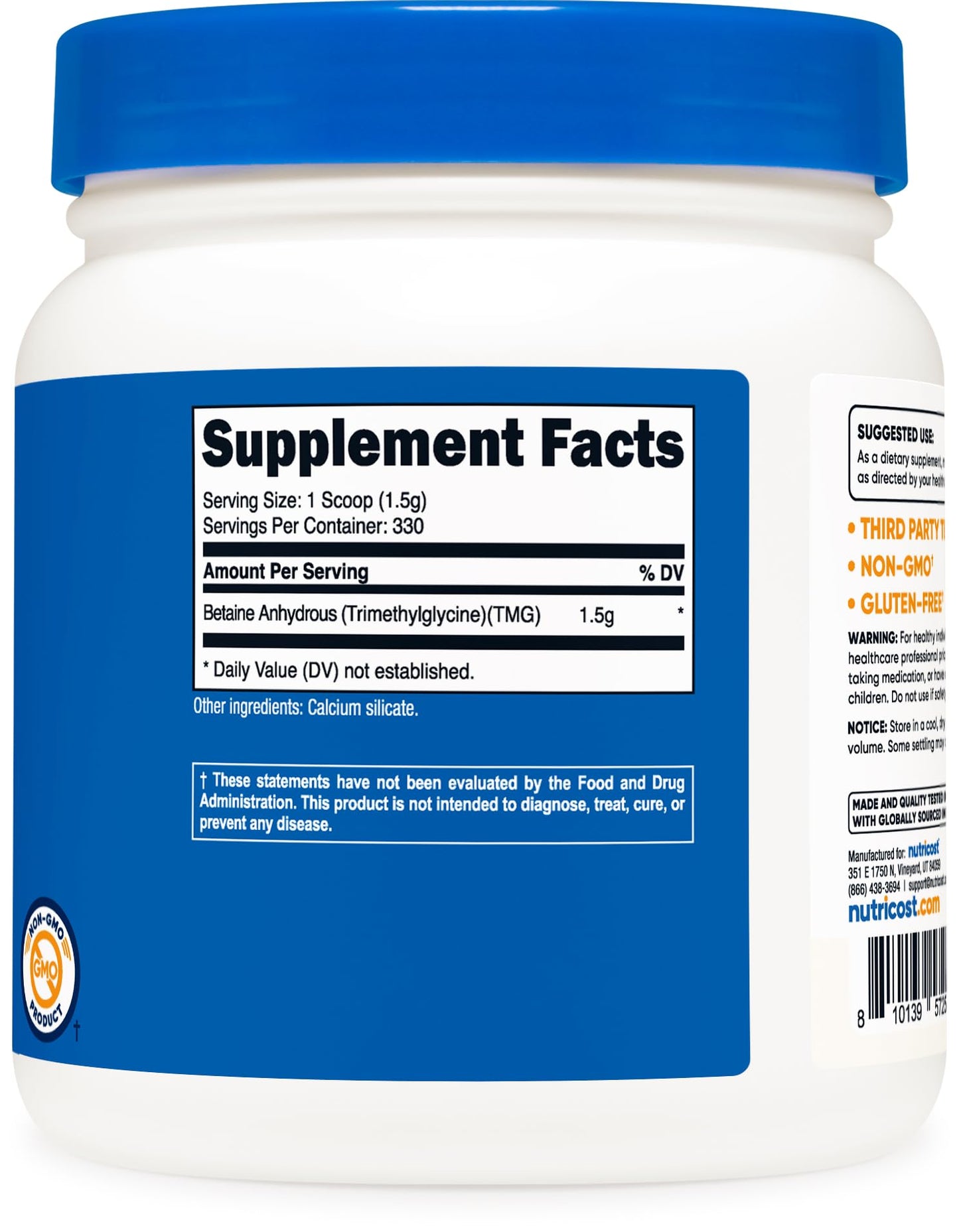 Nutricost Betaine Anhydrous (TMG) Powder 500 Grams
