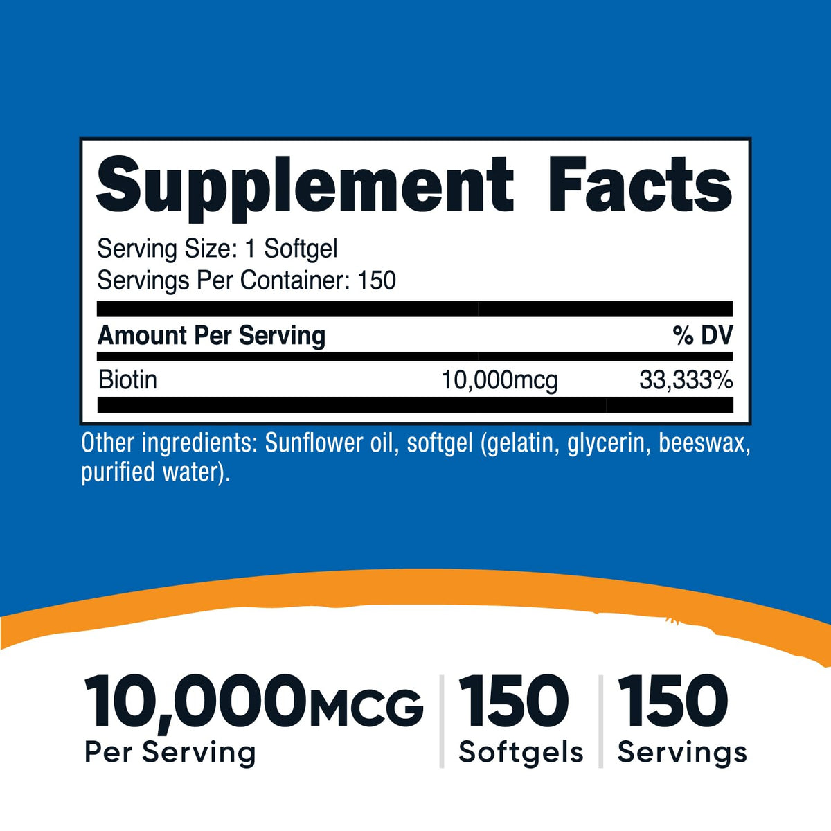 Nutricost البيوتين 10,000 مكجم - 150 كبسولة هلامية - خالٍ من الغلوتين، غير معدّل وراثيًا
