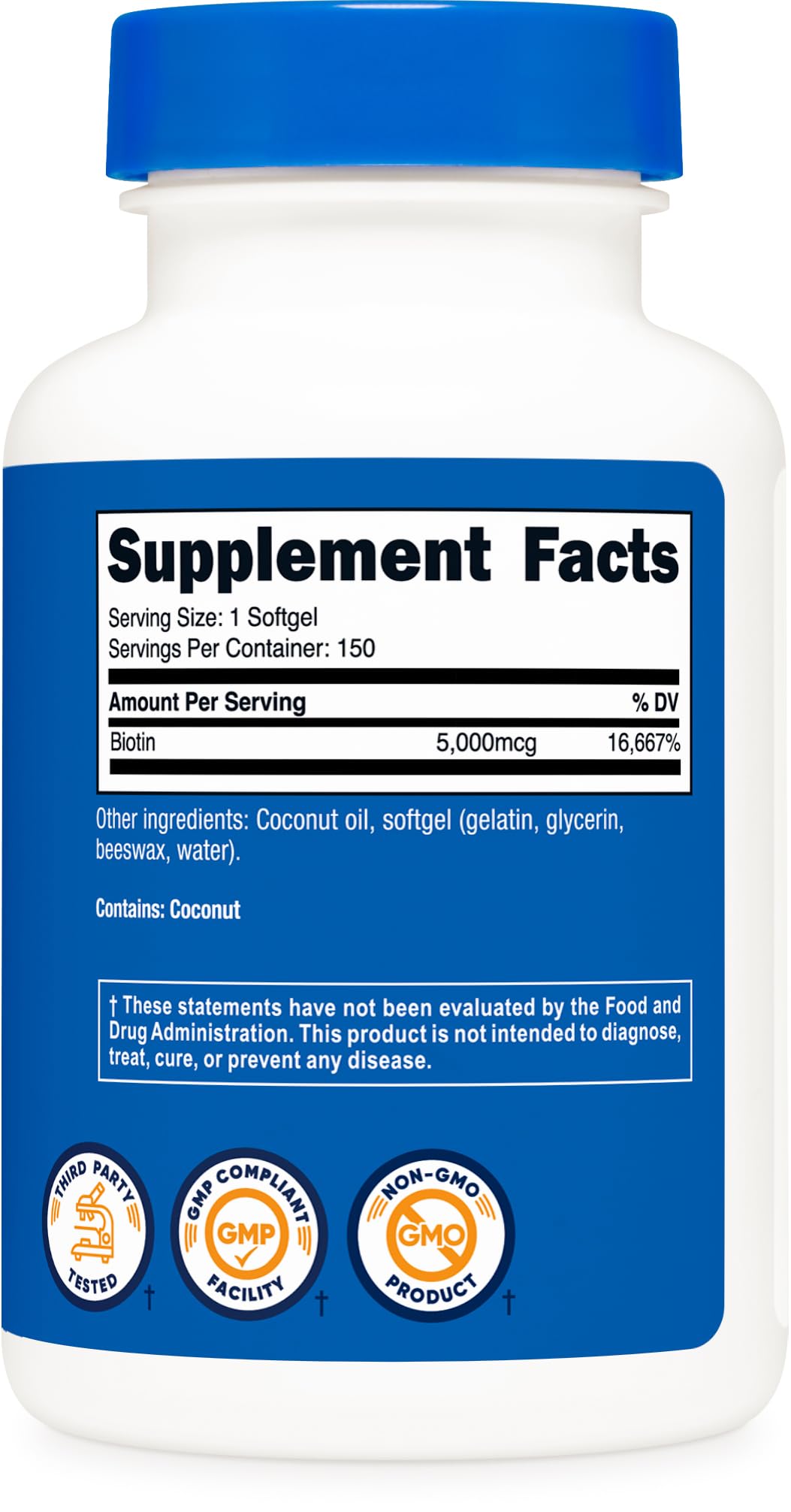 Nutricost Biotin 5,000mcg – 150 Softgels | Vitamin B7, Gluten Free, Non-GMO