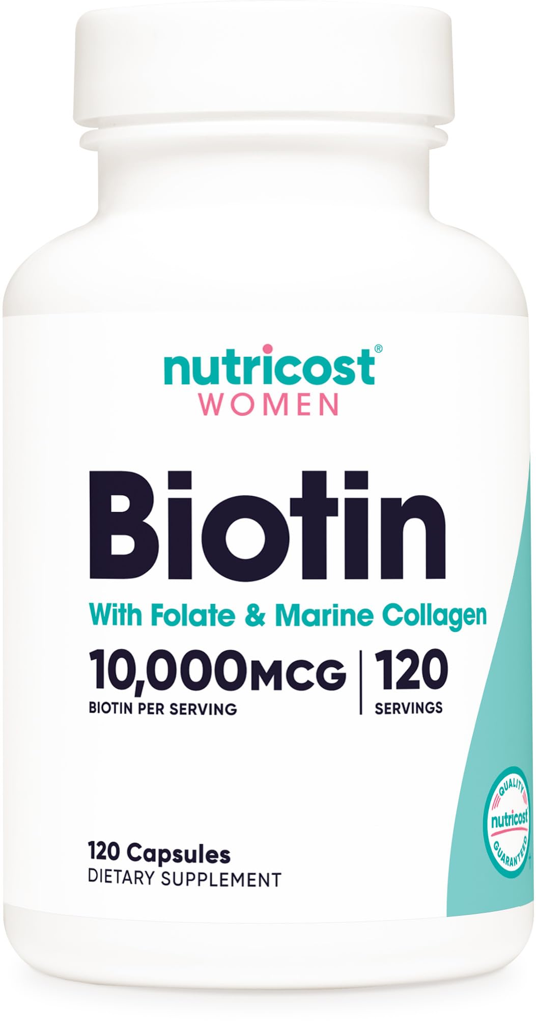 Nutricost بيوتين للنساء 10,000 ميكروجرام – 120 كبسولة مع الفولات والكولاجين