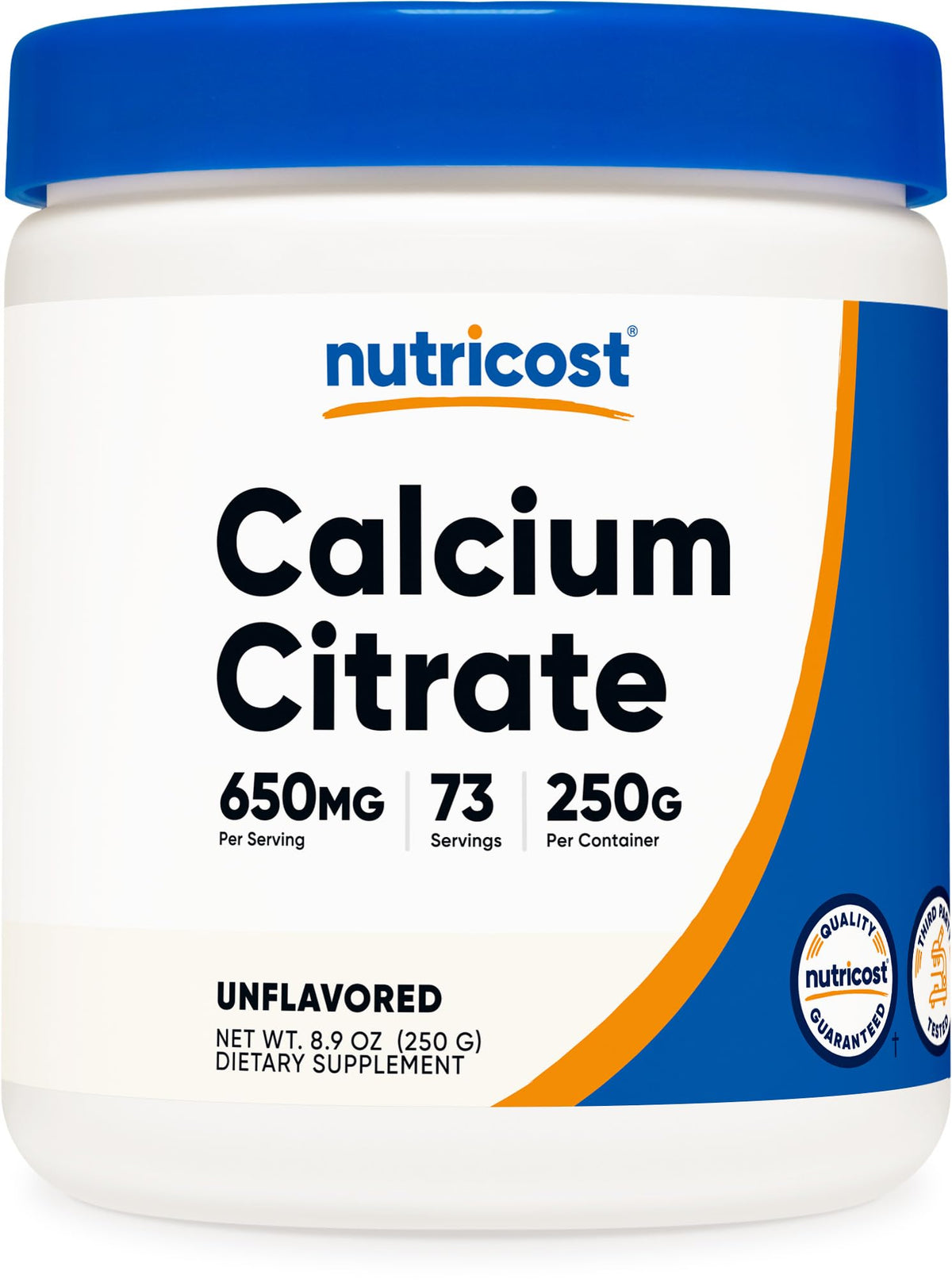 Nutricost سترات الكالسيوم بودرة 250 جم بدون نكهة | 650 ملجم كالسيوم لكل جرعة