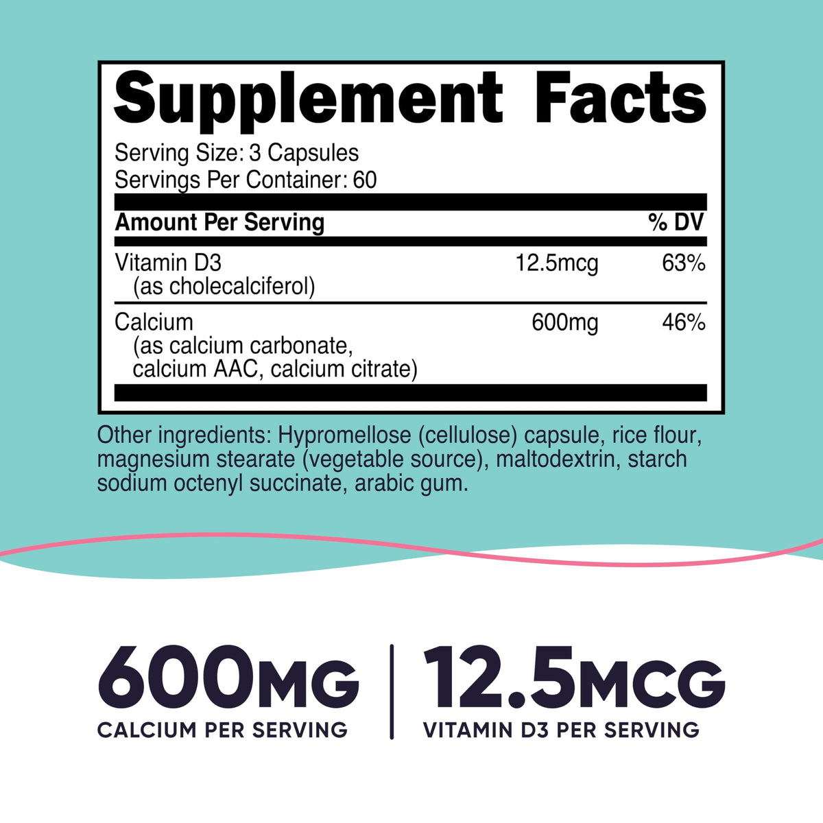 Nutricost كالسيوم 600 ملجم + فيتامين د3 12.5 ميكروجرام للنساء – 180 كبسولة (60 حصة) – نباتي، غير معدّل وراثيًا، خالي من الغلوتين