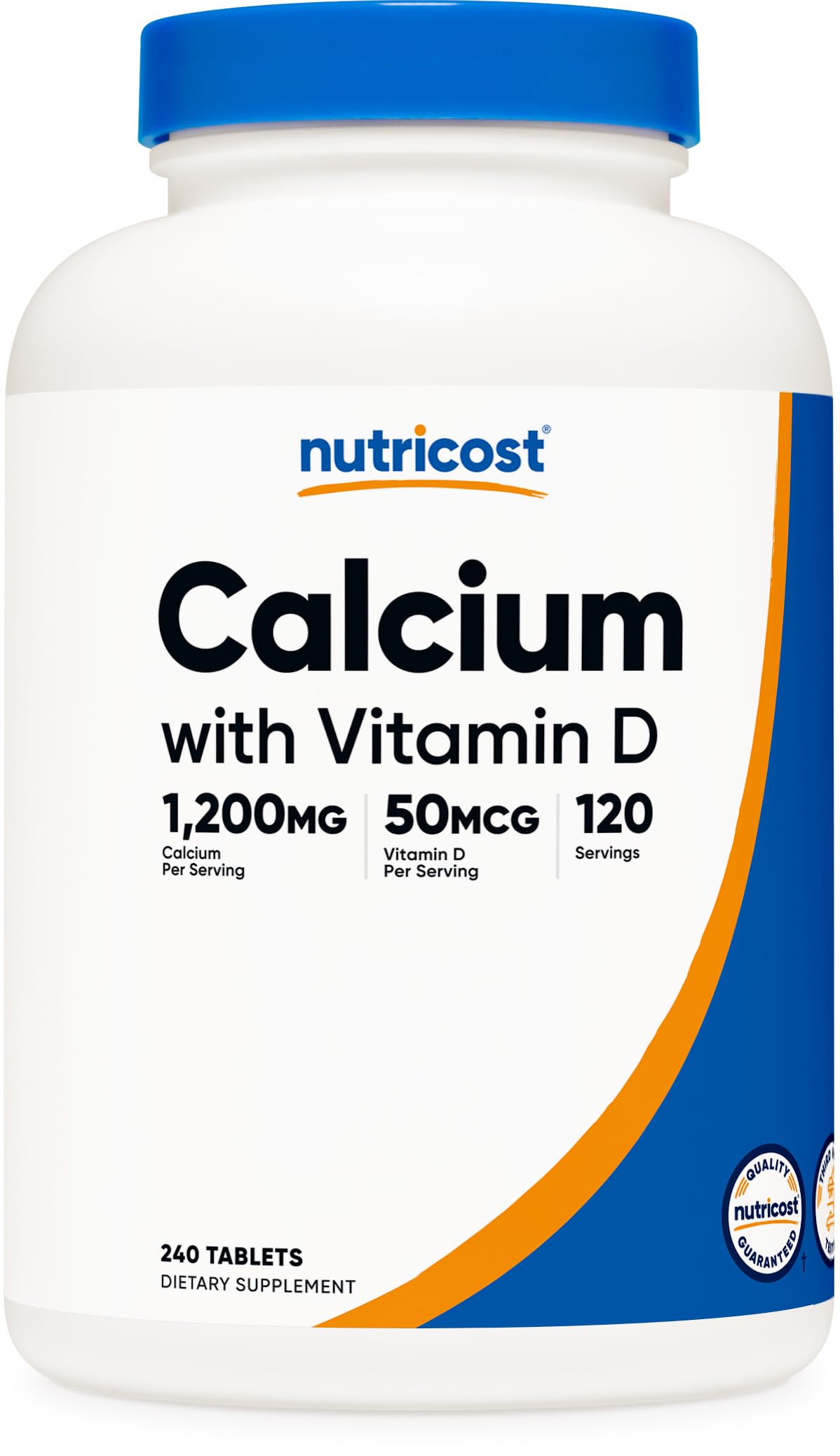 Nutricost Calcium with Vitamin D | 1200 ملغ كالسيوم، 50 ميكروجرام فيتامين د لكل جرعة | 240 قرص | خالٍ من الجلوتين وغير معدل وراثيًا