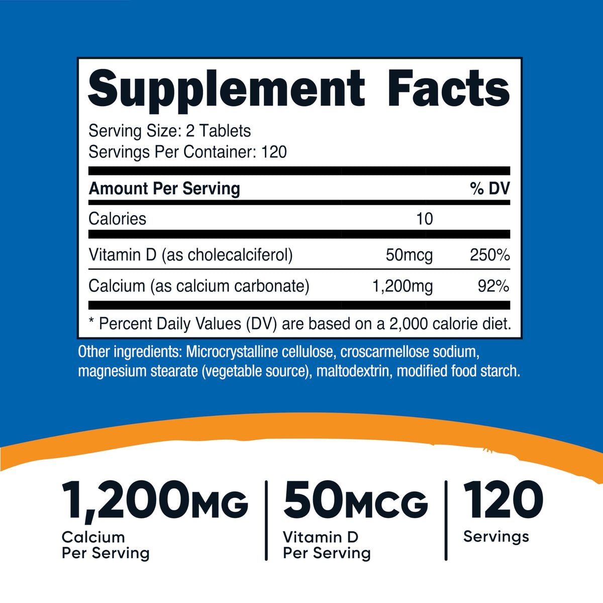 Nutricost Calcium with Vitamin D | 1200 ملغ كالسيوم، 50 ميكروجرام فيتامين د لكل جرعة | 240 قرص | خالٍ من الجلوتين وغير معدل وراثيًا