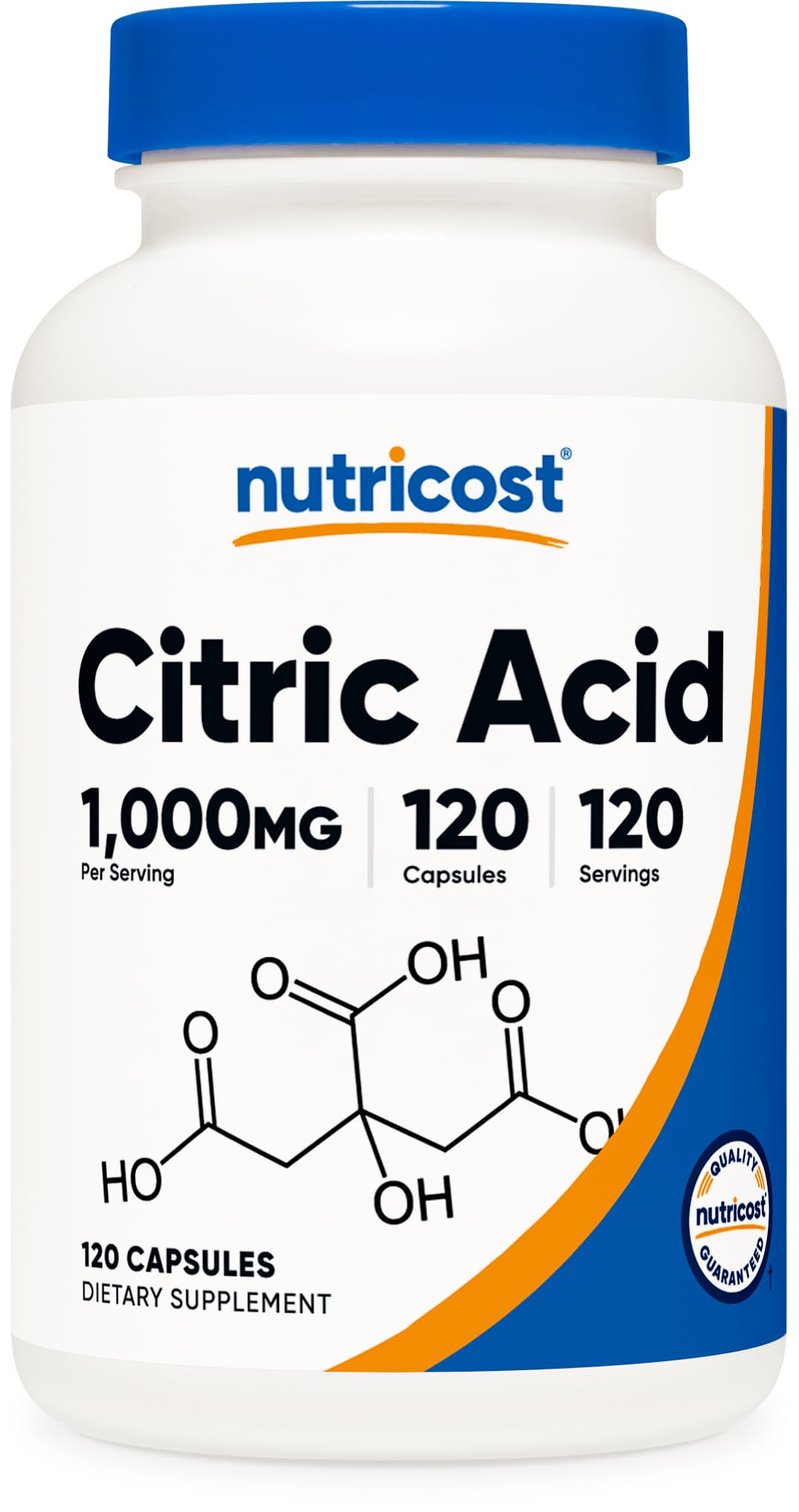 حمض الستريك من Nutricost 1000 ملجم (1 جم) - 120 كبسولة - خالٍ من الغلوتين، غير معدّل وراثيًا