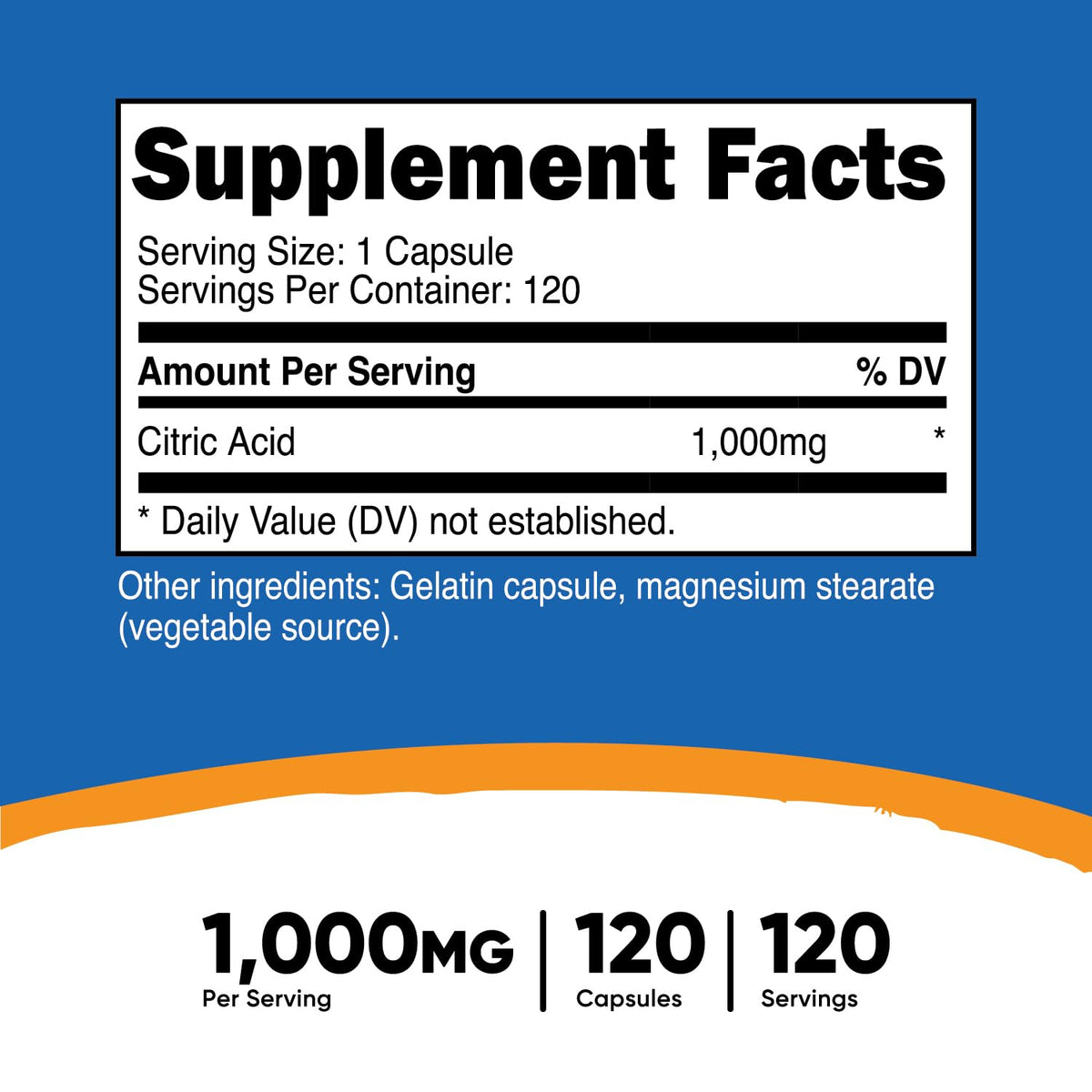 حمض الستريك من Nutricost 1000 ملجم (1 جم) - 120 كبسولة - خالٍ من الغلوتين، غير معدّل وراثيًا