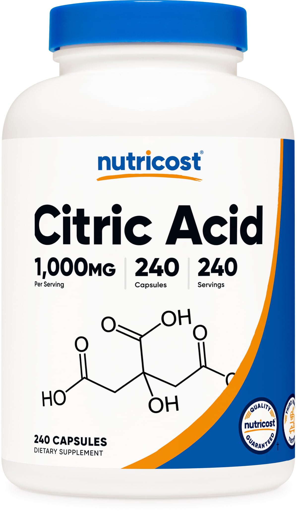 Nutricost حمض الستريك 1000 ملجم - 240 كبسولة | خالٍ من الجلوتين، غير معدل وراثيًا
