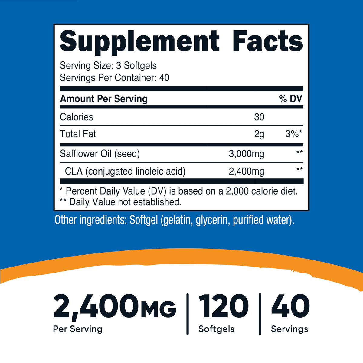 Nutricost CLA (حمض اللينوليك المقترن) 2400 ملغ - 120 كبسولة هلامية لينة | خالٍ من الغلوتين، غير معدّل وراثيًا، 800 ملغ لكل كبسولة هلامية لينة