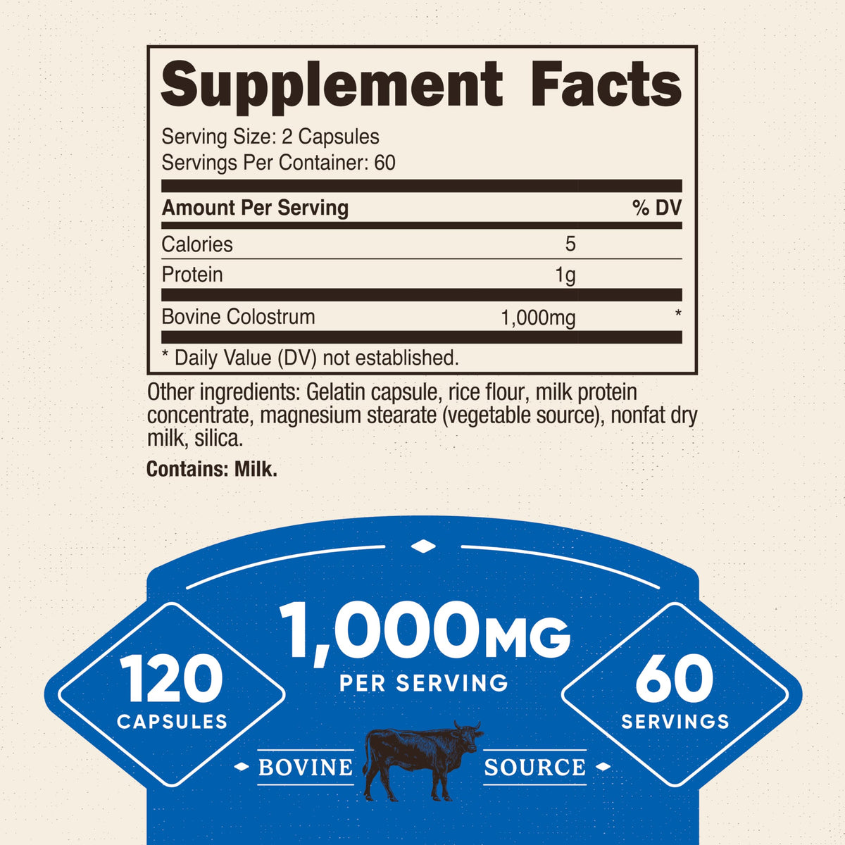 Nutricost Colostrum 1000mg, 120 Capsules β Gluten Free & GMO Free, 60 Servings