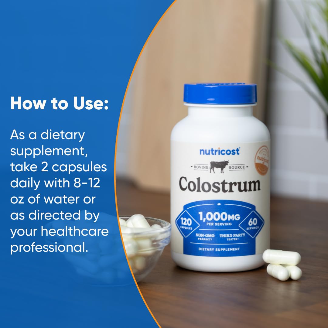 Nutricost Colostrum 1000mg, 120 Capsules β Gluten Free & GMO Free, 60 Servings