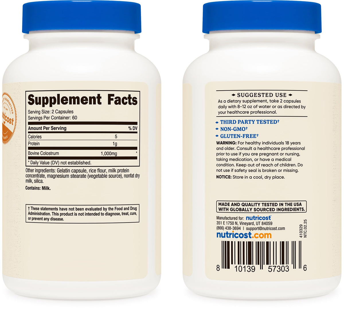 Nutricost Colostrum 1000mg, 120 Capsules β Gluten Free & GMO Free, 60 Servings