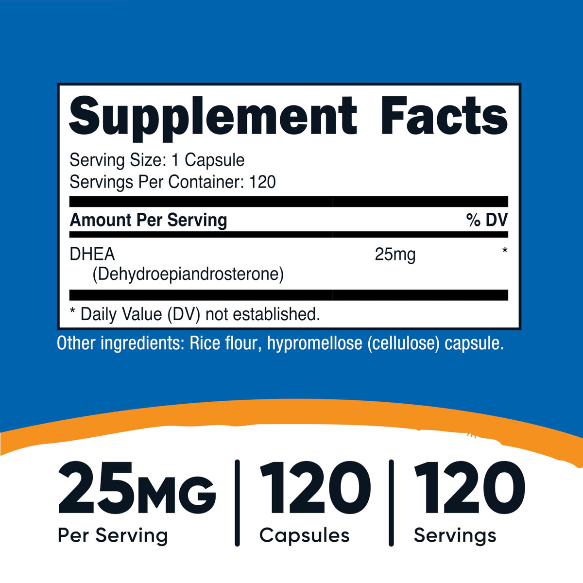 Nutricost DHEA 25 ملجم - 120 كبسولة | خالٍ من الغلوتين، غير معدل وراثيًا، خالٍ من الصويا