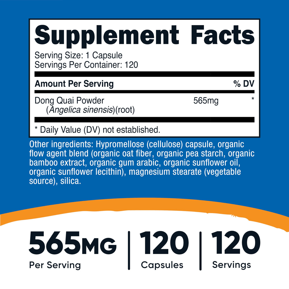 Nutricost Dong Quai 565 ملجم – 120 كبسولة نباتية (أنجليكا صينية) | خالٍ من الغلوتين وغير معدل وراثيًا