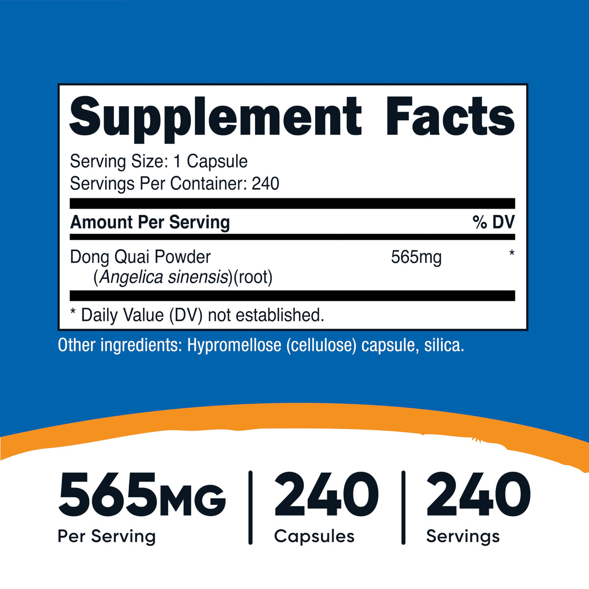 Nutricost Dong Quai 565mg – 240 كبسولة نباتية | غير معدّل وراثيًا، خالي من الجلوتين