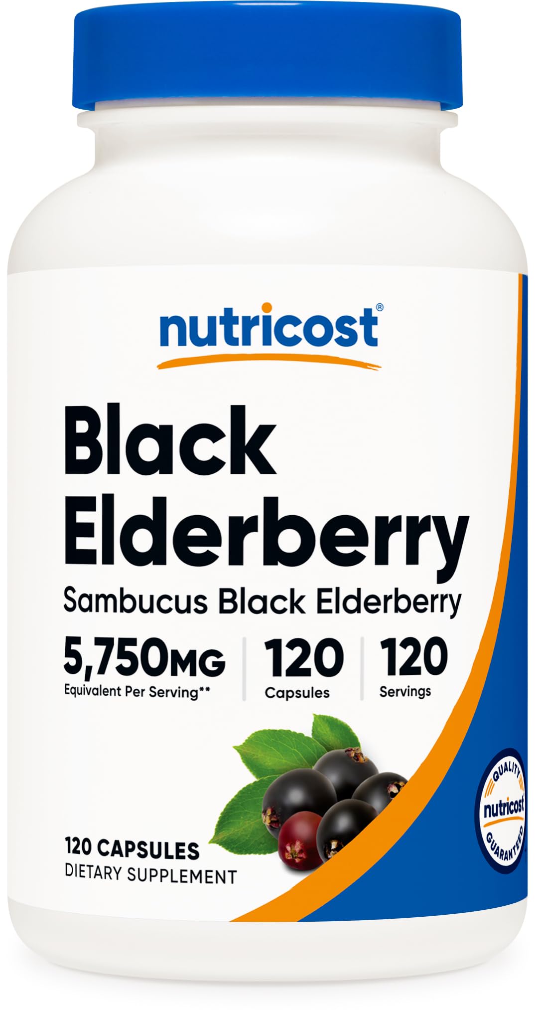 كبسولات Nutricost Elderberry 575 ملغ - 120 جرعة، خالية من الغلوتين وغير معدلة وراثيًا