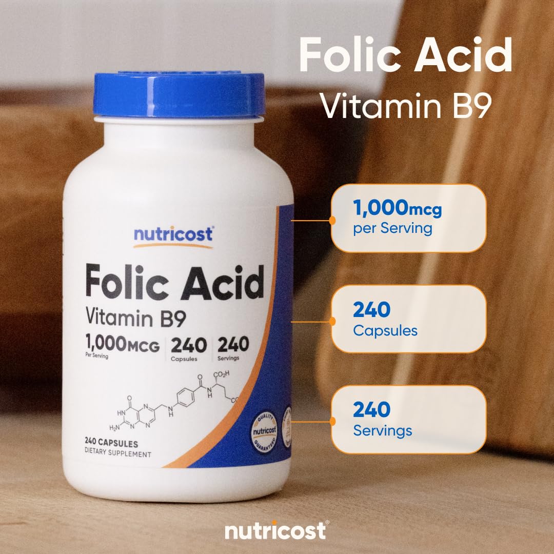 Nutricost حمض الفوليك 1000 مكجم – 240 كبسولة | فيتامين ب9