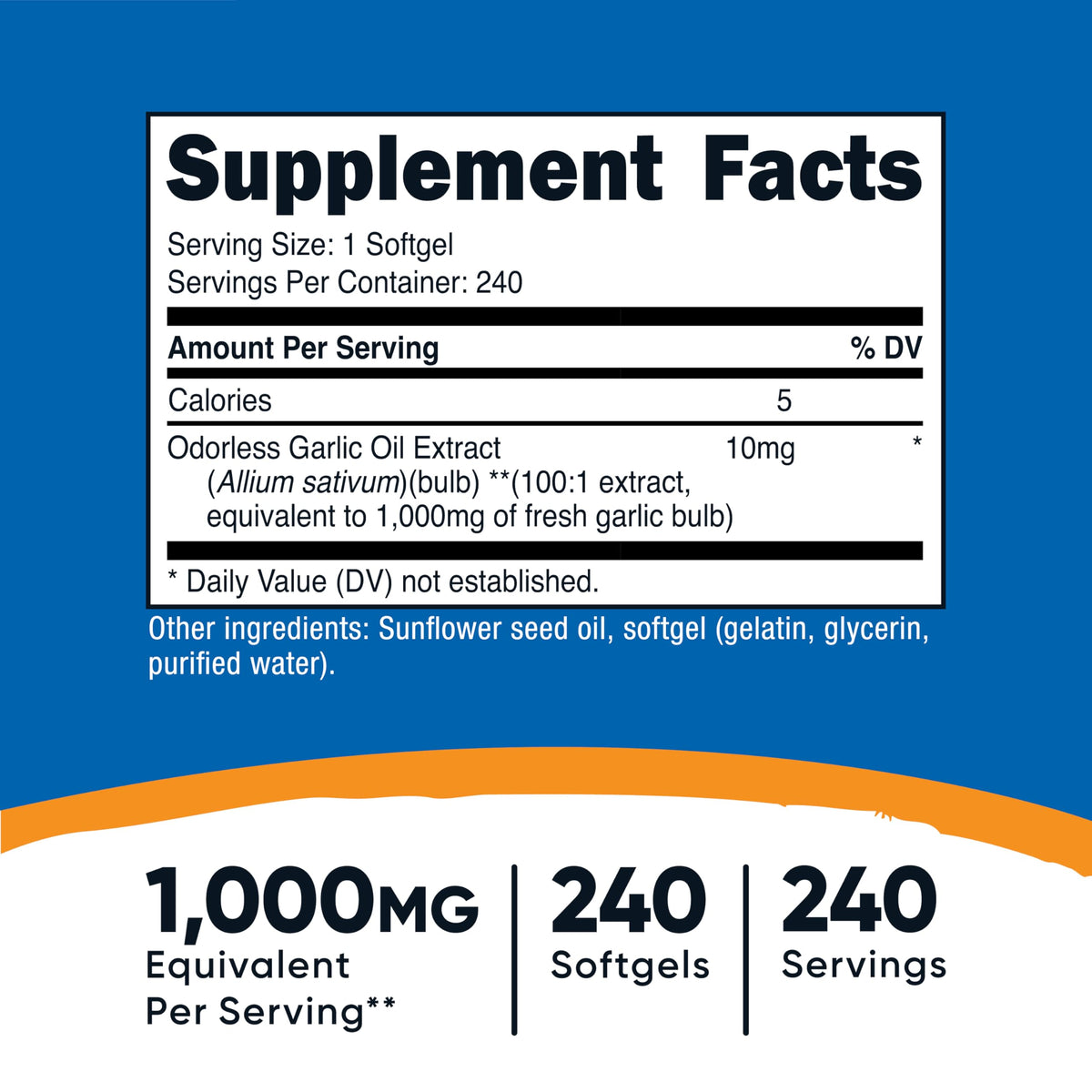 Nutricost Garlic 1000mg Softgels – عديمة الرائحة، خالية من الغلوتين | 240 كبسولة هلامية