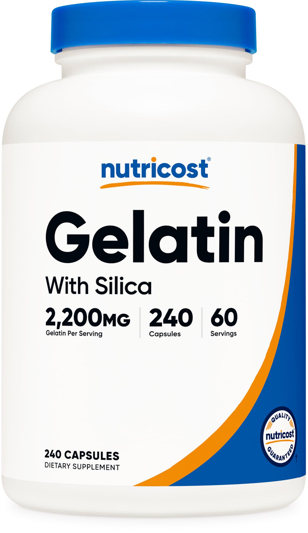 Nutricost Gelatin with Silica (2,200mg) – جيلاتين لحم بقري يتغذى على العشب، خالٍ من الغلوتين، 60 حصة