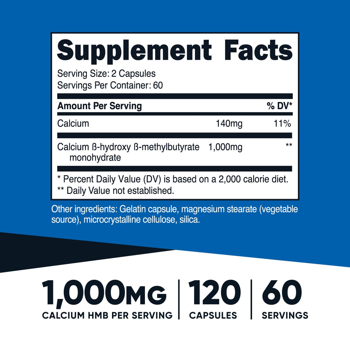 Nutricost HMB 1000mg | 120 كبسولة | خالٍ من الغلوتين وغير معدل وراثيًا