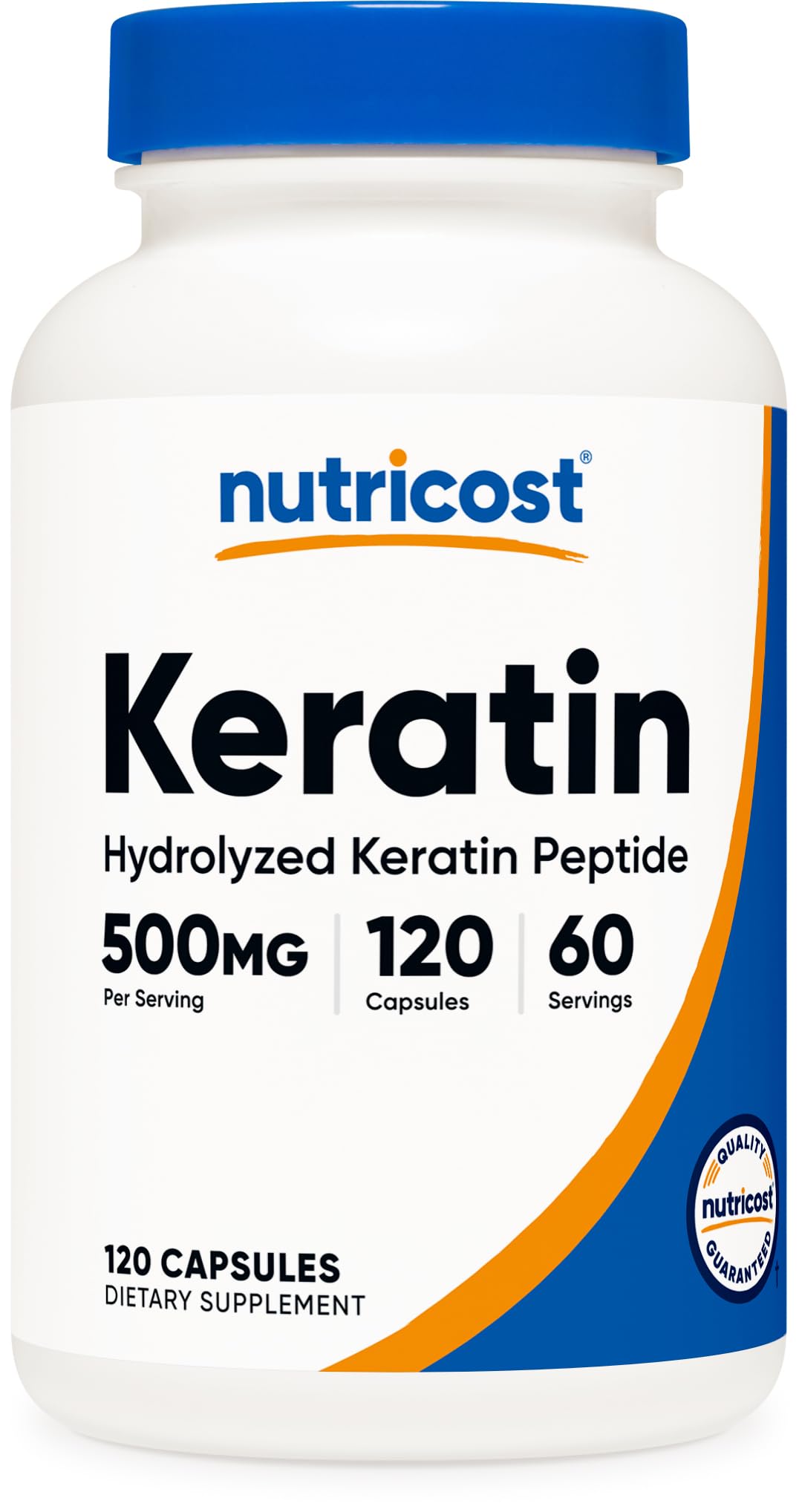 كبسولات Nutricost لبروتين الكيراتين المتحلل - 500 ملغ، 120 كبسولة (60 جرعة) - غير معدل وراثيًا، خالٍ من الغلوتين