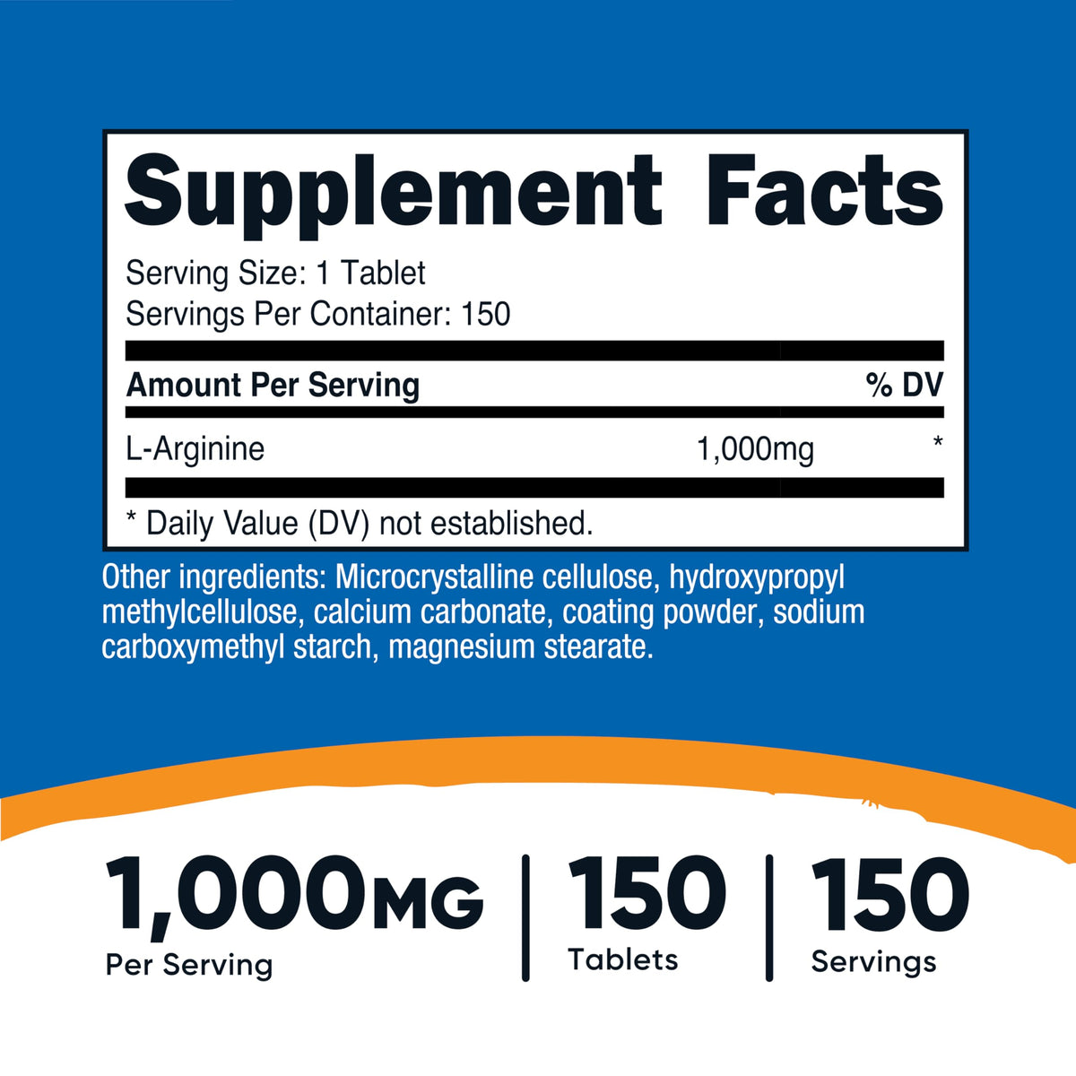 Nutricost L-Arginine 1000mg β Amino Acid Tablets (150 Count)