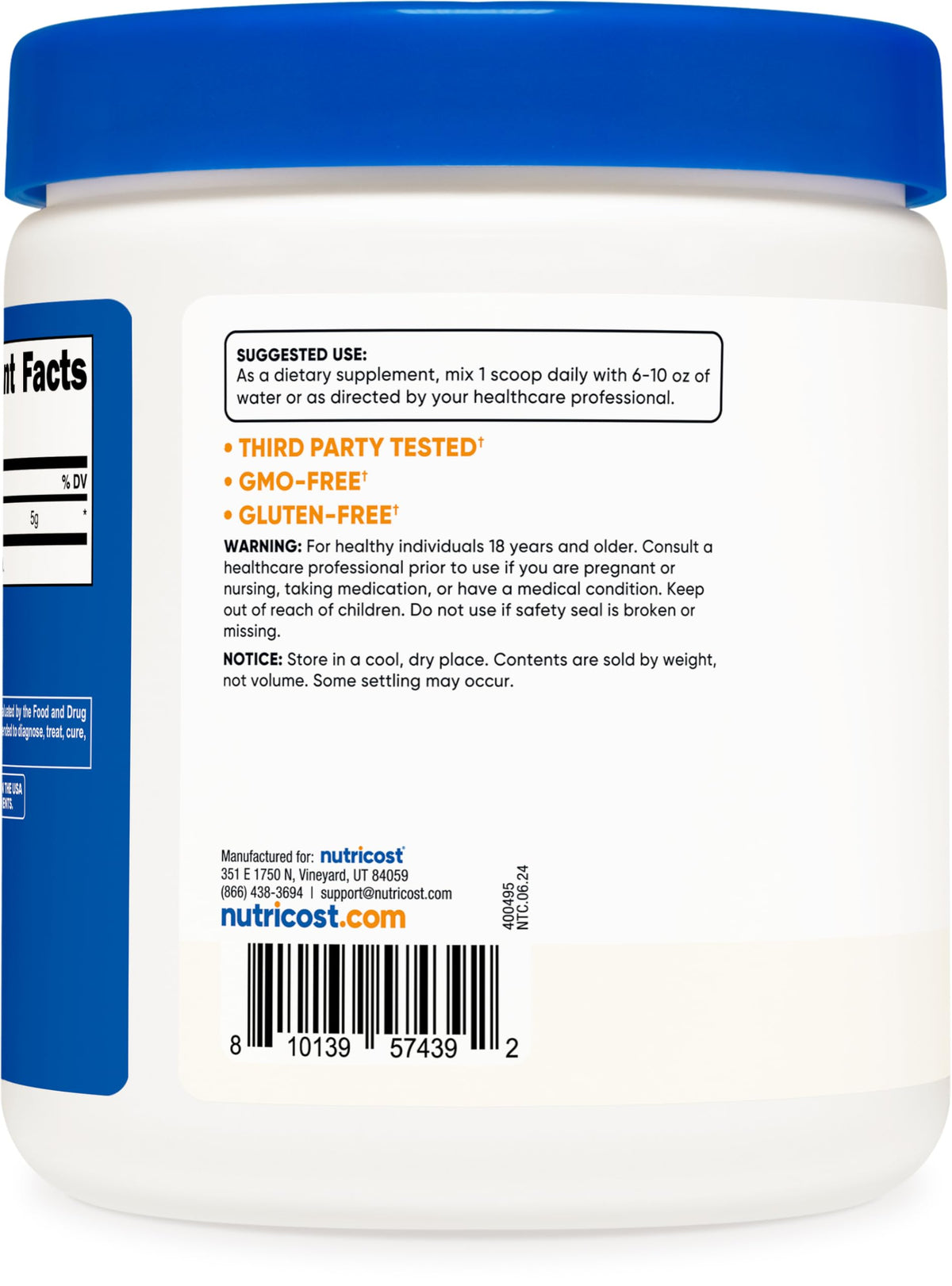 Nutricost L-Arginine (250 Grams) - Pure L-Arginine Powder - 5000mg Per Serving; 50 Servings