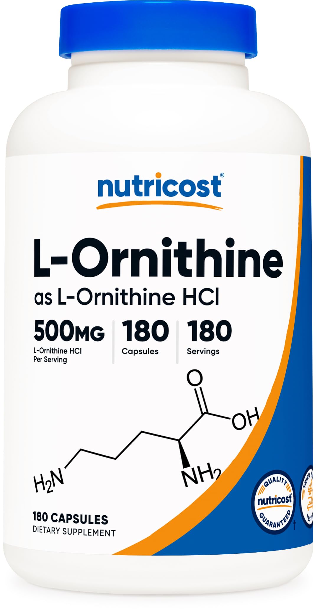 Nutricost L-Ornithine 500mg - 180 كبسولة | غير معدل وراثيًا وخالٍ من الغلوتين