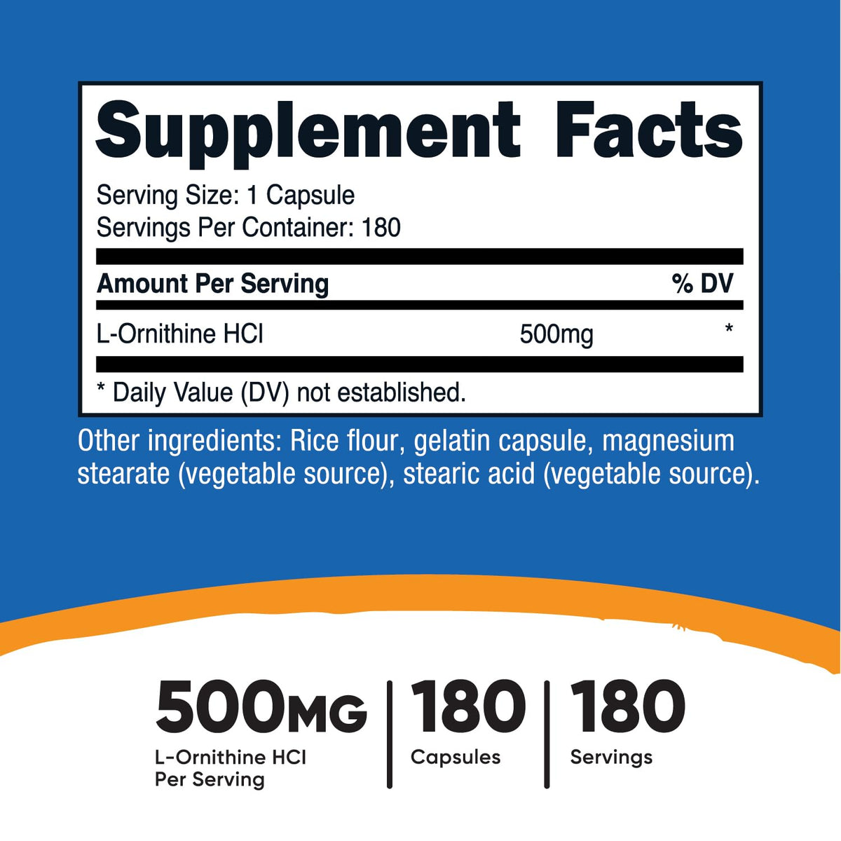 Nutricost L-Ornithine 500mg - 180 كبسولة | غير معدل وراثيًا وخالٍ من الغلوتين
