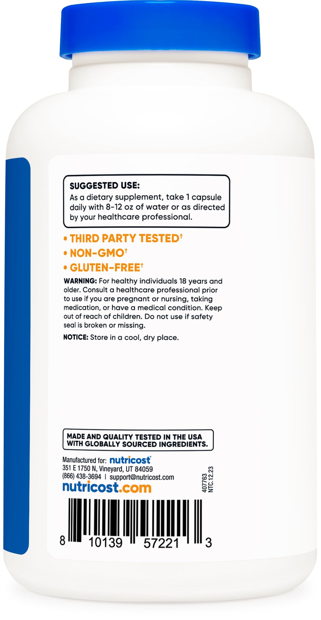Nutricost L-Ornithine 500mg - 180 كبسولة | غير معدل وراثيًا وخالٍ من الغلوتين