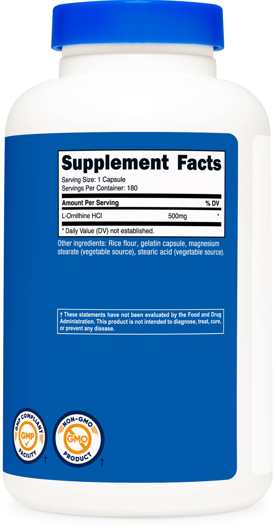 Nutricost L-Ornithine 500mg - 180 كبسولة | غير معدل وراثيًا وخالٍ من الغلوتين