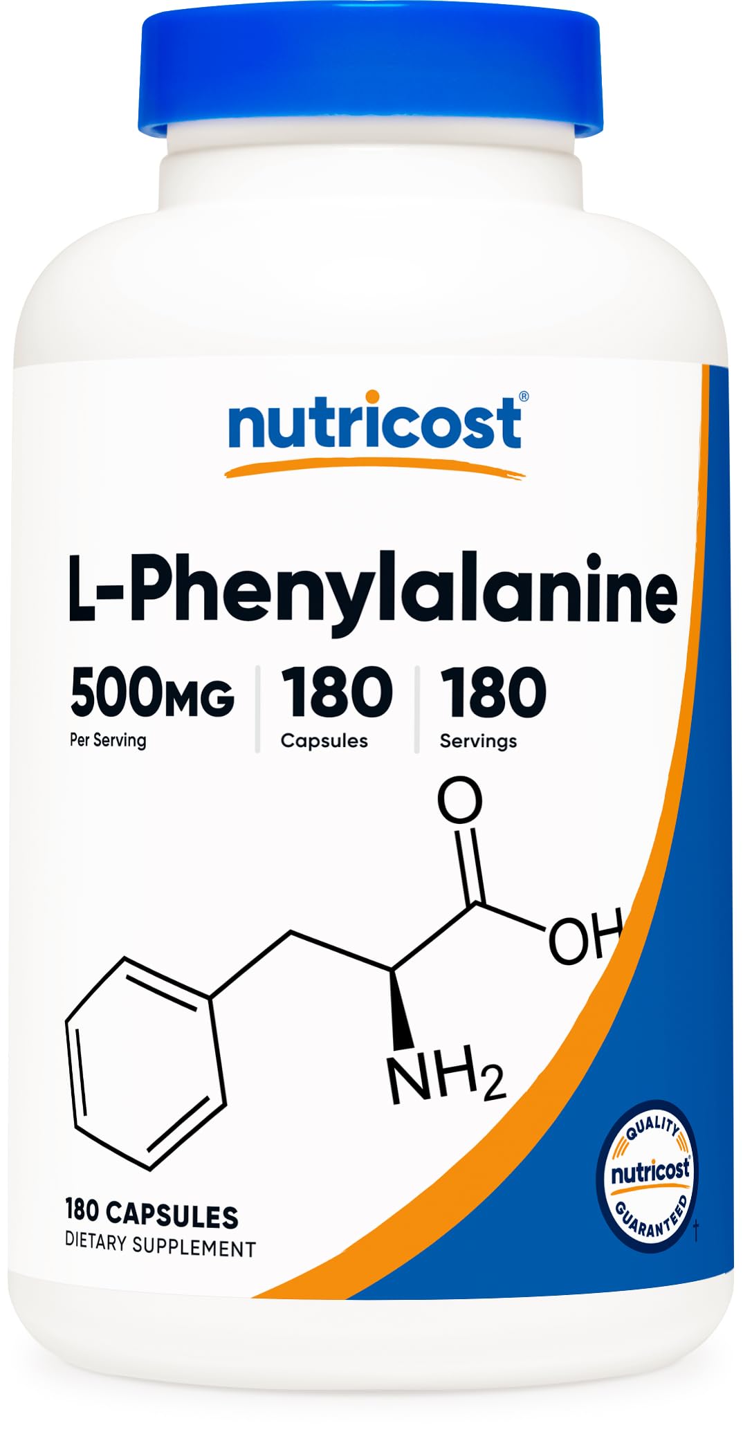 Nutricost L-Phenylalanine 500mg – 180 كبسولة | صنع في الولايات المتحدة الأمريكية، معتمد من ممارسات التصنيع الجيدة