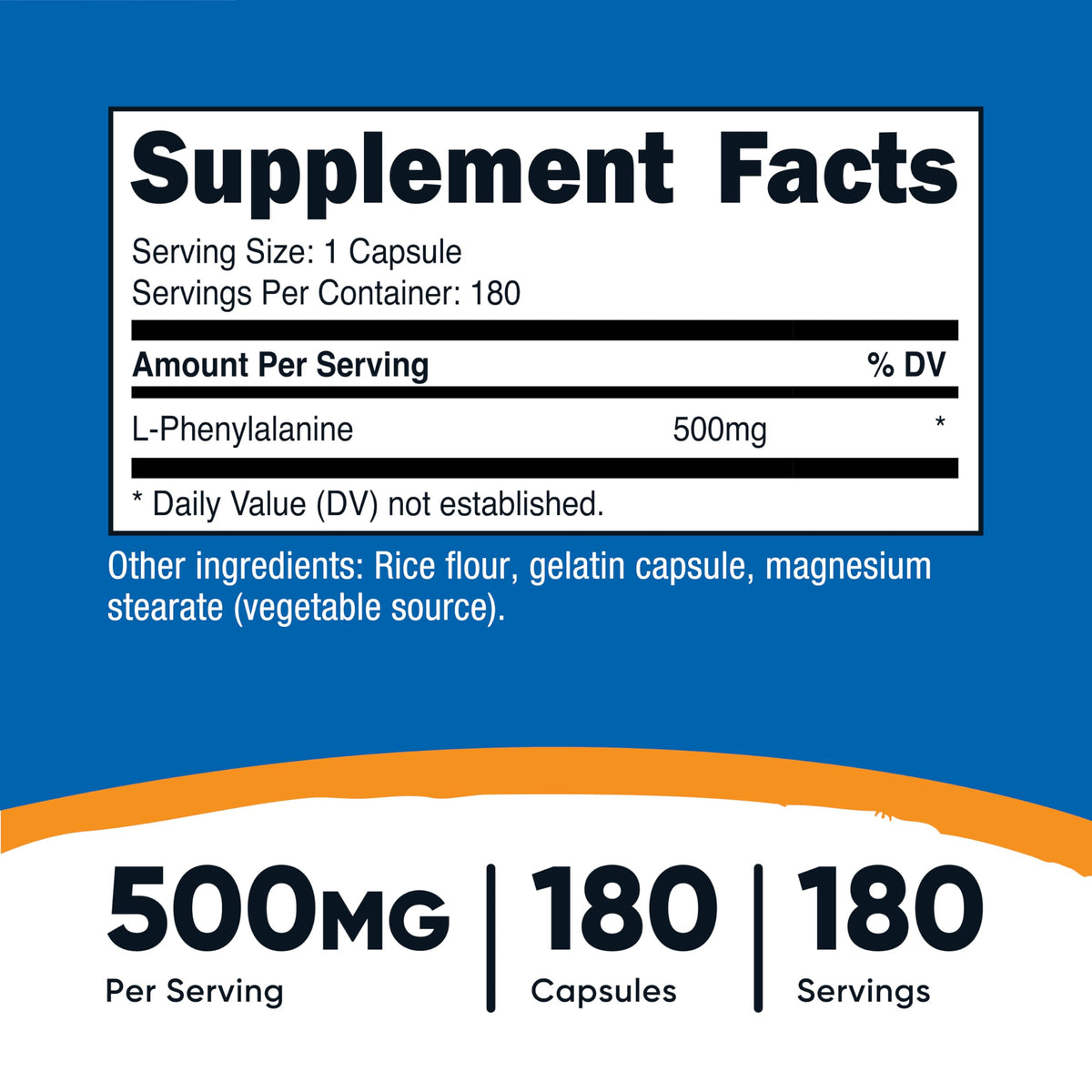 Nutricost L-Phenylalanine 500mg – 180 كبسولة | صنع في الولايات المتحدة الأمريكية، معتمد من ممارسات التصنيع الجيدة