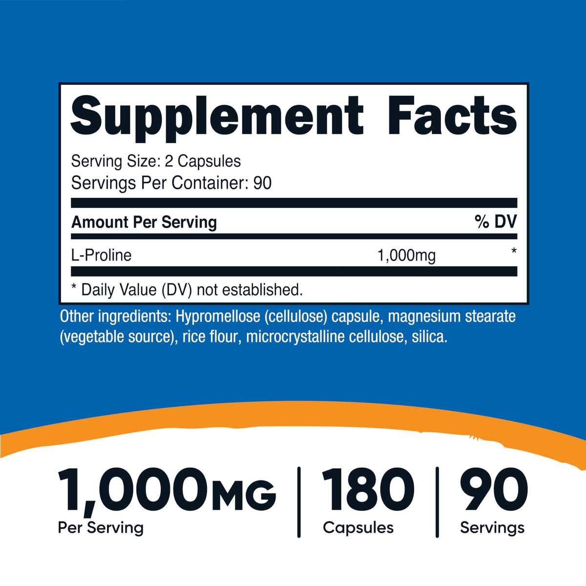 Nutricost L-Proline 1000mg - 180 كبسولة (90 جرعة) - خالٍ من الكائنات المعدلة وراثيًا، خالٍ من الغلوتين
